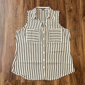 Express, women’s black and white stripe sleeveless blouse, size large.